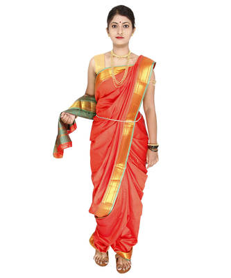 Orange Plain Art Silk Chanderi Nauvari Saree 1