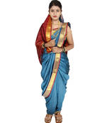 Blue Plain Art Silk Chanderi Nauvari Saree