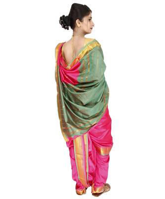 Pink Plain Art Silk Chanderi Nauvari Saree 2