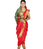 Red Plain Cotton Silk Nauvari Saree