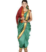 Sea Green Plain Cotton Silk Nauvari Saree