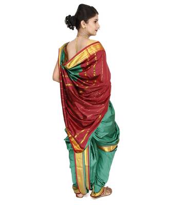 Sea Green Plain Cotton Silk Nauvari Saree 2