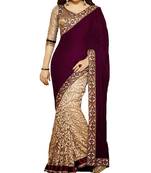 dark lavender embroidered faux georgette saree With Blouse
