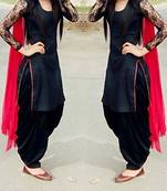 Black plain georgette/cotton unstitched salwar with dupatta