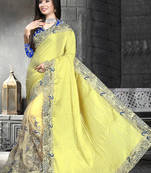 Yellow embroidered art silk saree With Blouse