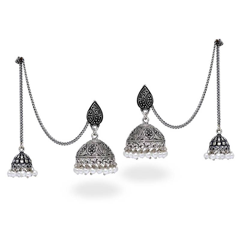 Oxidized Silver Finish Kashmiri Jhumka Earrings For Women and Girls