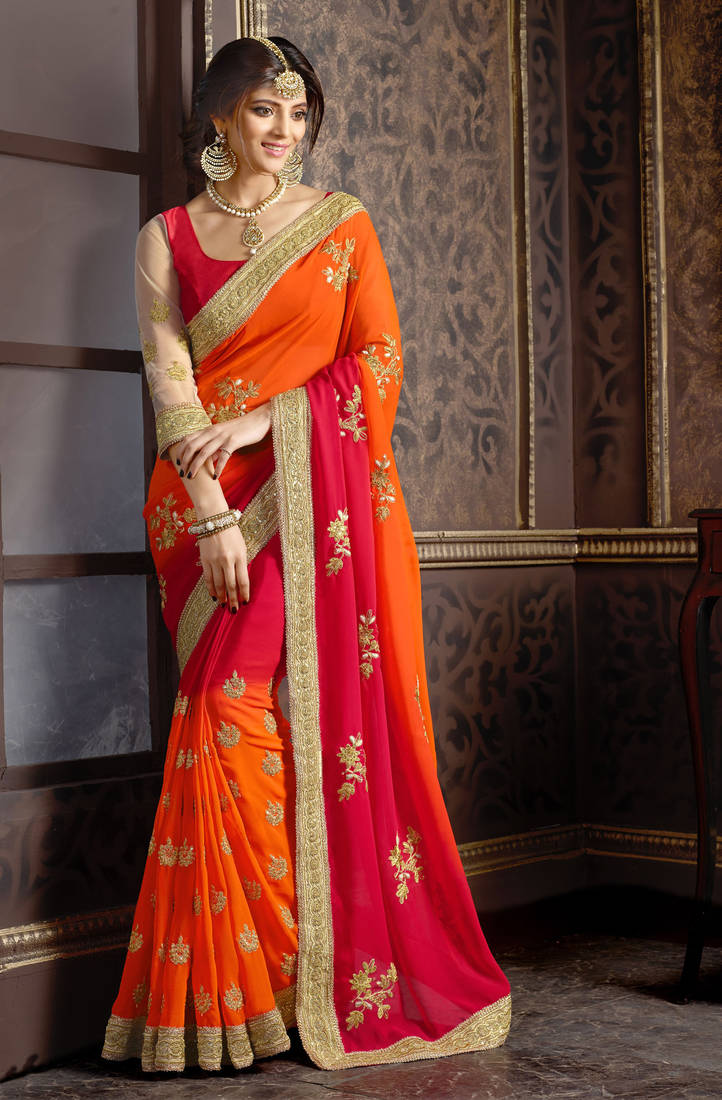 Georgette Saree By Voovilla Red Voovilla 1316104