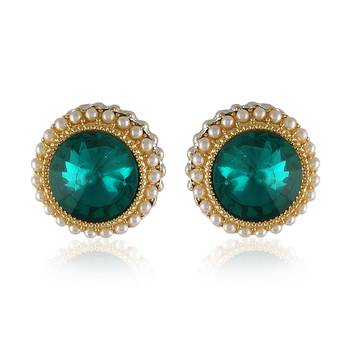 Green Stone Pearl Fancy Stud Gold Finishing Tops 1