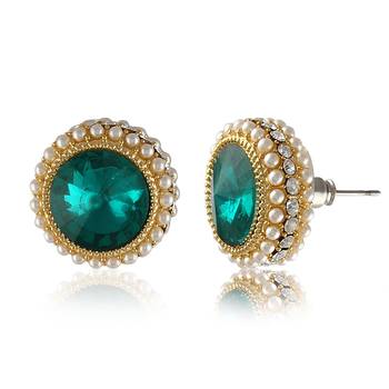 Green Stone Pearl Fancy Stud Gold Finishing Tops 2