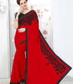 red embroidered georgette saree with blouse
