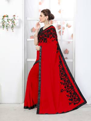 red embroidered georgette saree with blouse 4
