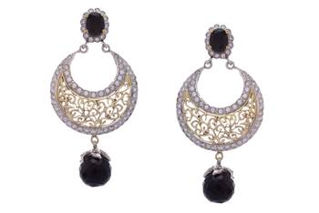 Antique Victorian Black Pearls Chand Bali  1