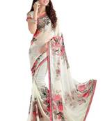 white printed georgette saree With Blouse