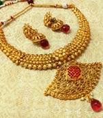 Designer Rani Pink Golden Wedding Necklace Set