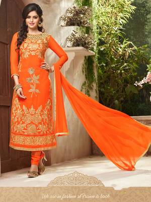 Orange embroidered georgette unstitched salwar with dupatta 1