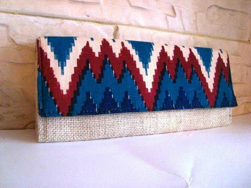 Ikat & Jute wallet - Green