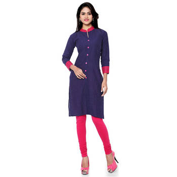 Navy Blue Printed Cotton Stitched Kurti 1