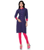 Navy Blue Printed Cotton Stitched Kurti