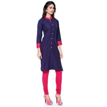 Navy Blue Printed Cotton Stitched Kurti 2