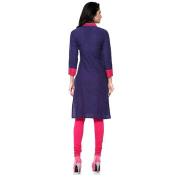 Navy Blue Printed Cotton Stitched Kurti 3