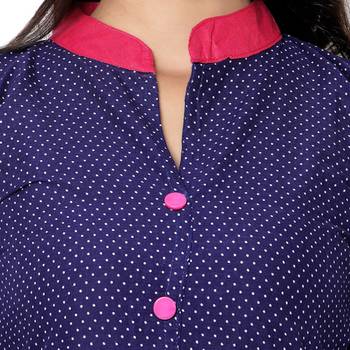 Navy Blue Printed Cotton Stitched Kurti 4
