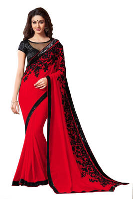 red printed georgette saree With Blouse 1