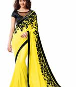 yellow printed georgette saree With Blouse