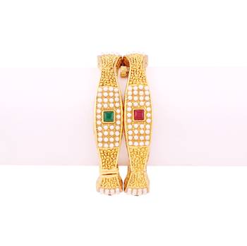 Awesome pearl studded Gold plated Antique Bangles 2