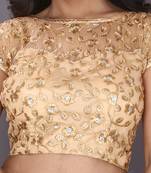 Gold net zari embroidery unstitched blouse fabric