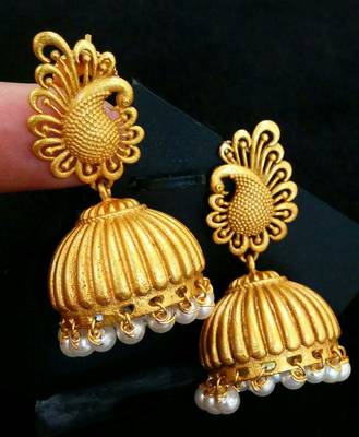 Gorgeous Matt Finish High Gold Temple Jumkas 1