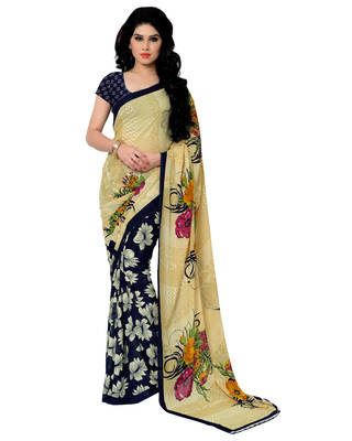 Blue printed georgette saree With Blouse 1