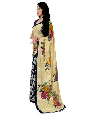 Blue printed georgette saree With Blouse 2