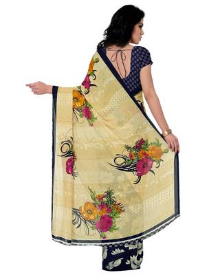 Blue printed georgette saree With Blouse 3