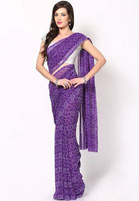 Purple Printed Chiffon Saree Without Blouse 1
