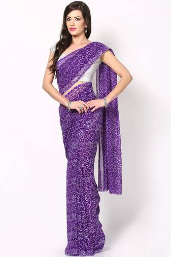 Purple Printed Chiffon Saree Without Blouse