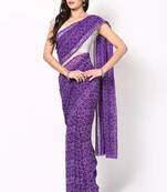 Purple Printed Chiffon Saree Without Blouse
