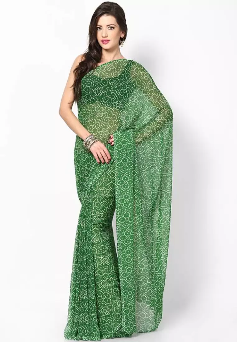 Green Bandhej Print Saree