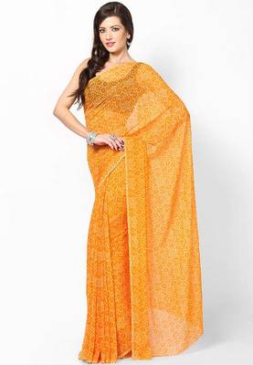 Orange Bandhej Print Saree Without Blouse 1