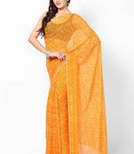 Orange Bandhej Print Saree Without Blouse