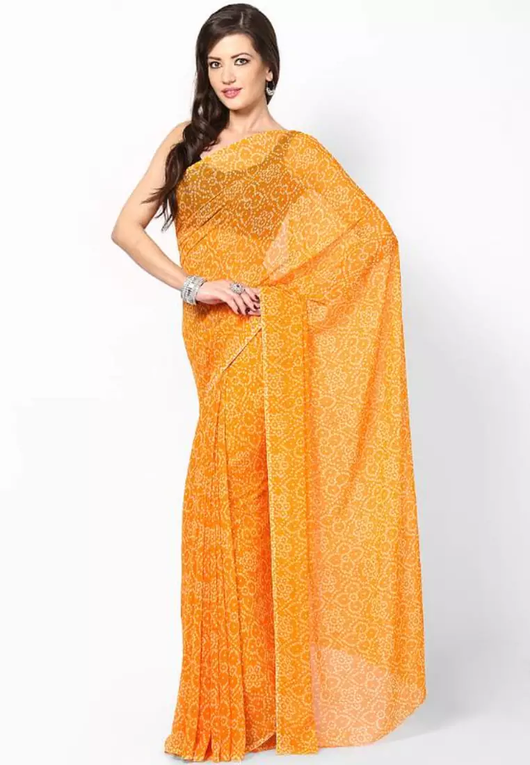 Orange Bandhej Print Saree