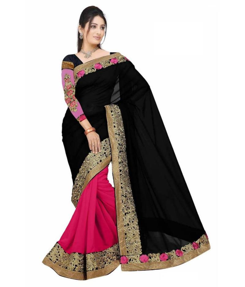 Black embroidered chiffon saree With Blouse