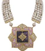 Pink Lotus Meenakari And Pearls Necklace Set