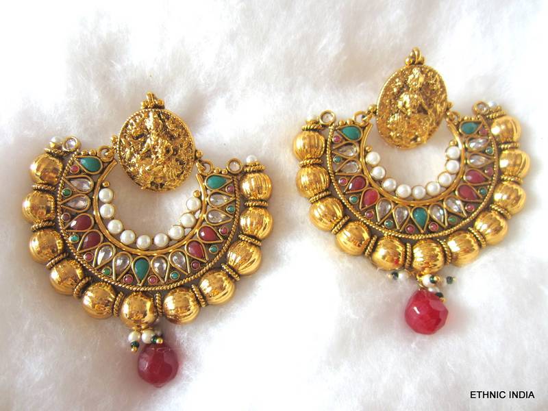 Ram Leela Gold Polki Pearl Temple Design Bollywood Earrings