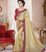 beige embroidered shimmer saree With Blouse