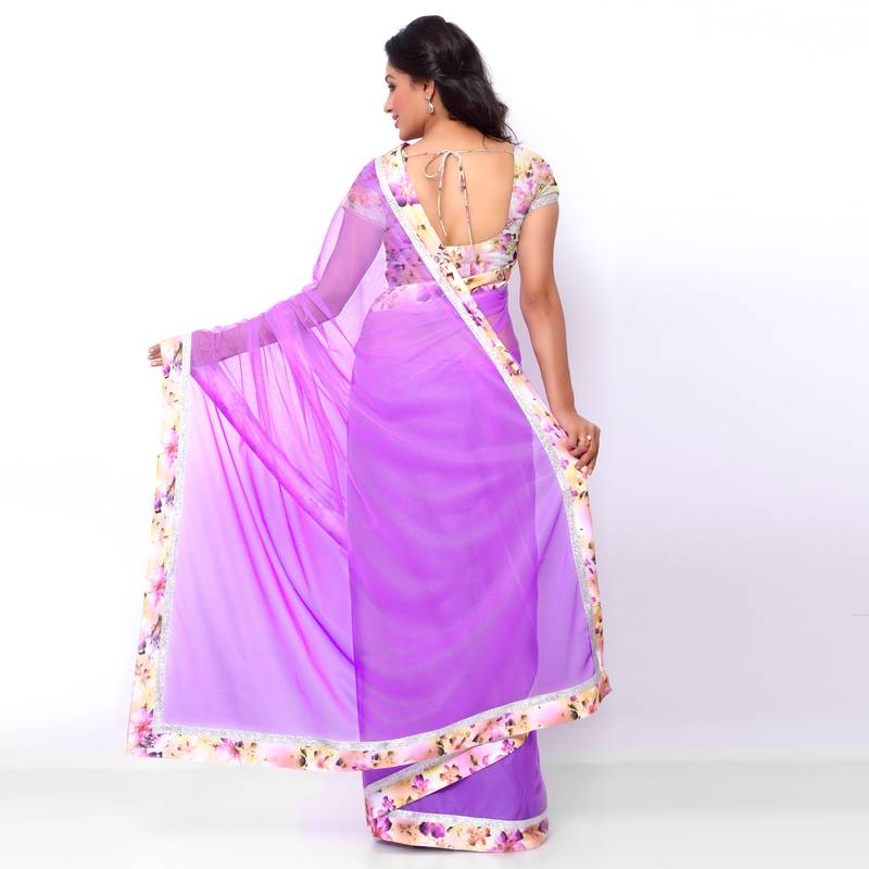 Lilac Crepe Silk Readymade/Easy Saree