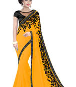 yellow embroidered georgette saree With Blouse