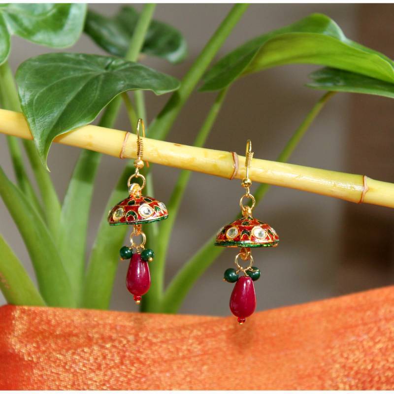 Kundan encrusted jhumki earrings