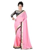 Pink embroidered chiffon saree With Blouse