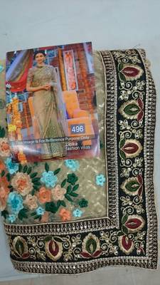 Off White embroidered net saree With Blouse 2