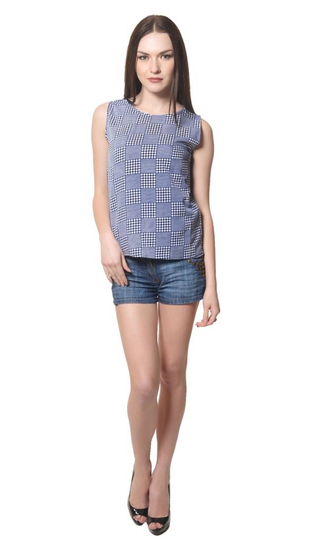 Blue poly crepe tops